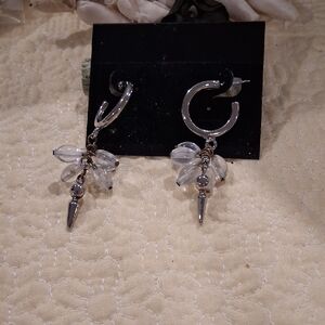 Chic Silver and Clear Dangle Cluster Earrings